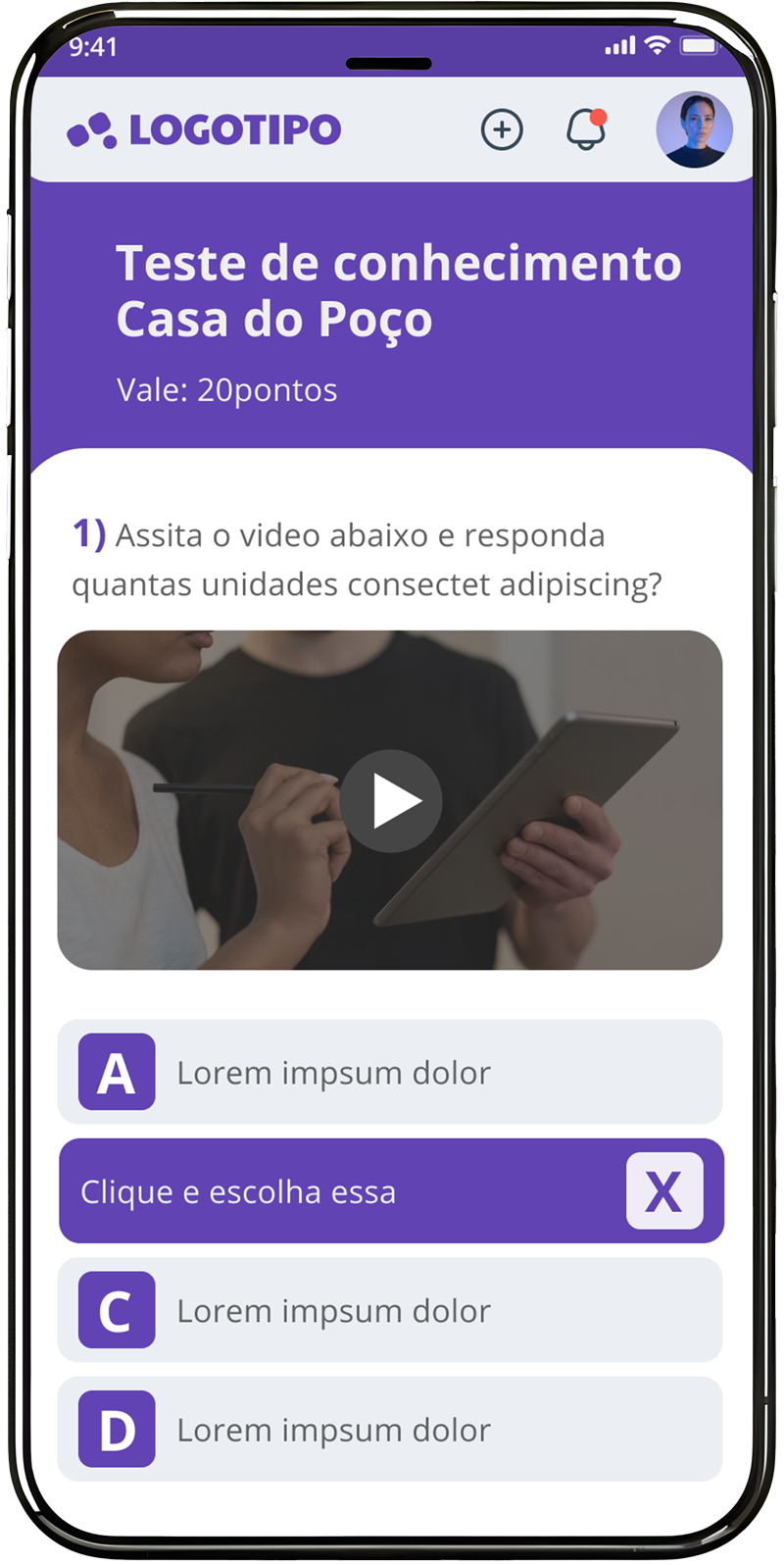 Imagem do aplicativo com video e respostas